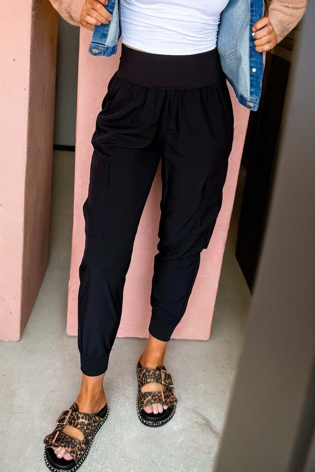 Medium Grey Elastic High Waist Pocketed Cargo Jogger Pants