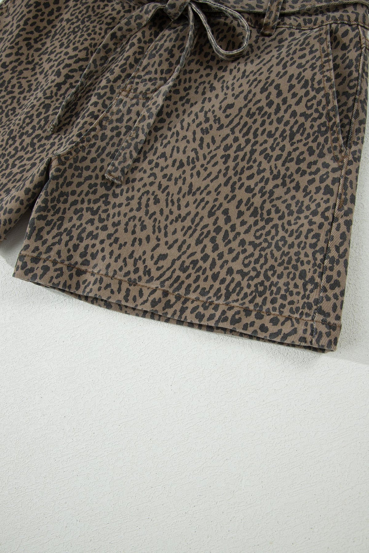 Black Leopard Print Loose Denim Shorts