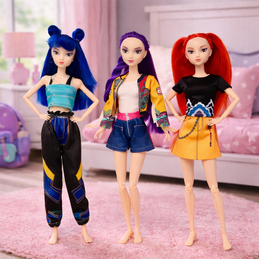 K-Pop Demon Hunters Musical Action Figure Set - 3-Pack Rumi, Zoey & Mira with Sound - Dobermen Premier