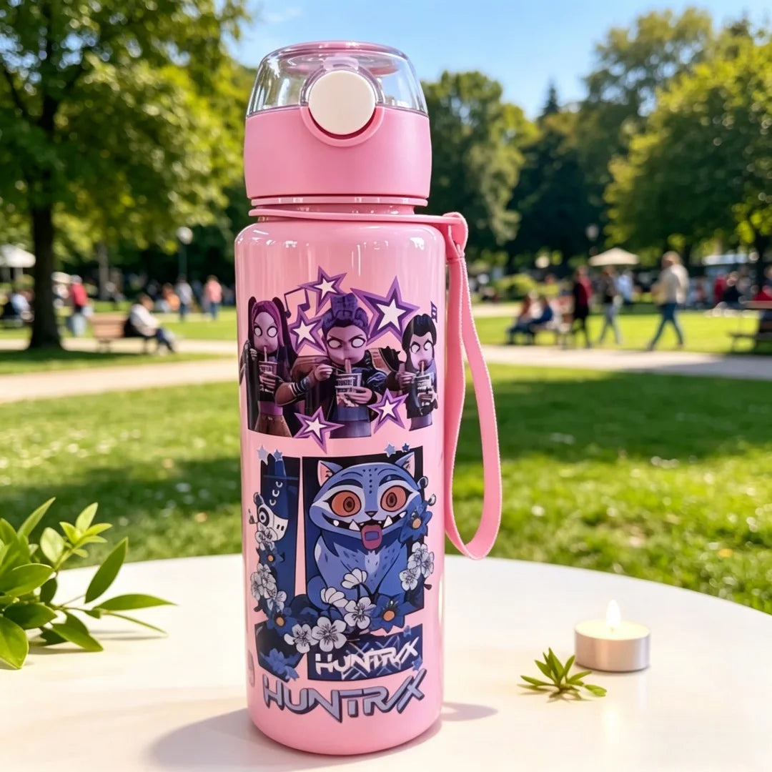 Kids' K-Pop HUNTRX Pastel Edition Water Bottle: 700ML 3D Comic & Chibi Straw Cup