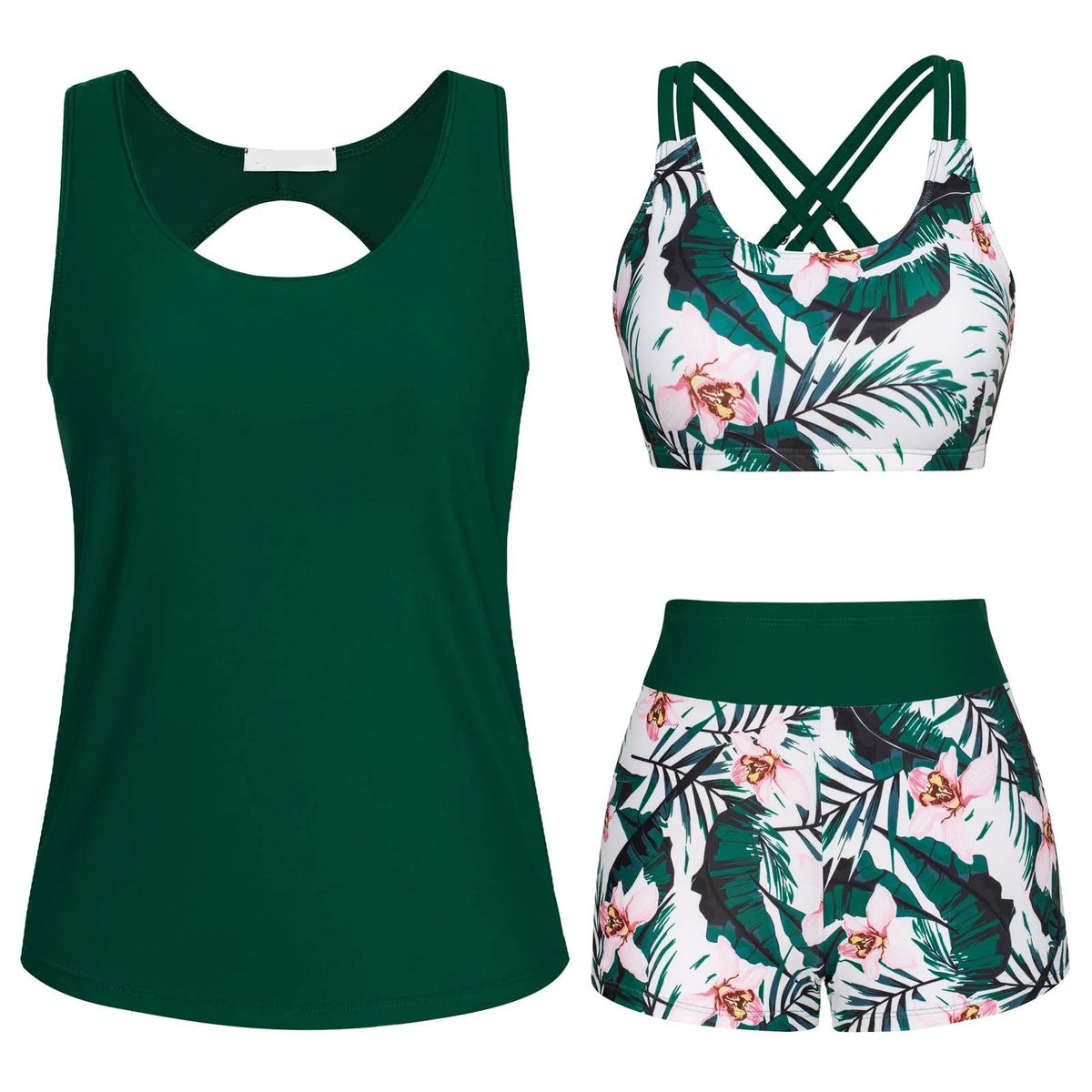 Women's Beach Swimsuit Three Piece Set Floral Printed Separate Three Piece Swimsuits With Bra Pads No Steel Bra Sexy Bikini Se