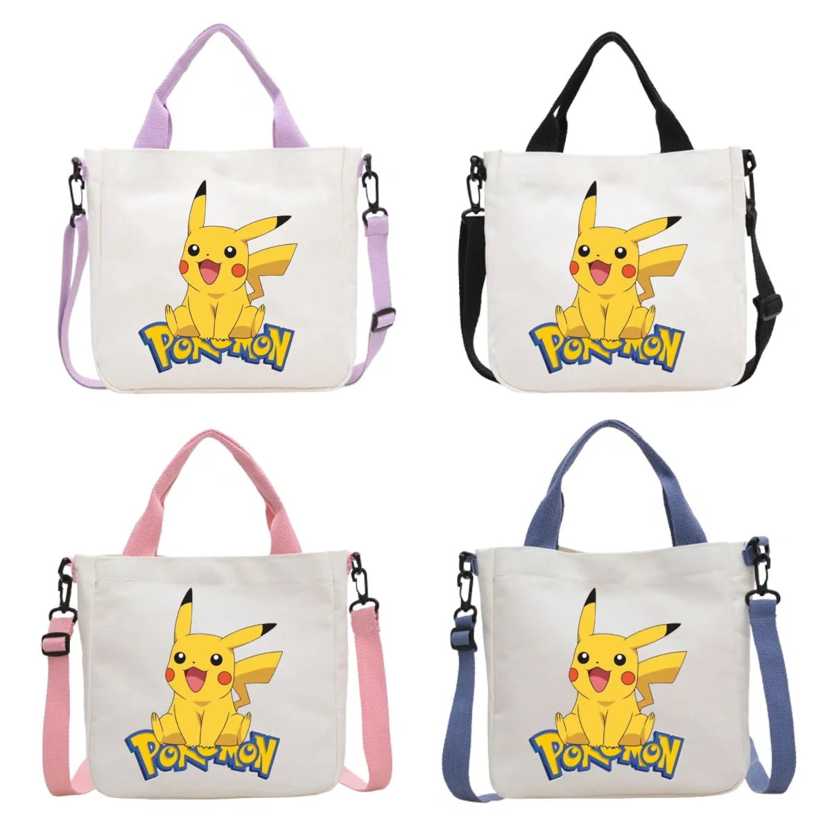 Anime Pokemon Pikachu Canvas Shoulder Bag Cute Cartoon Pattern Print Handbag Boys Girls Leisure Crossbody Bag Birthday Gift