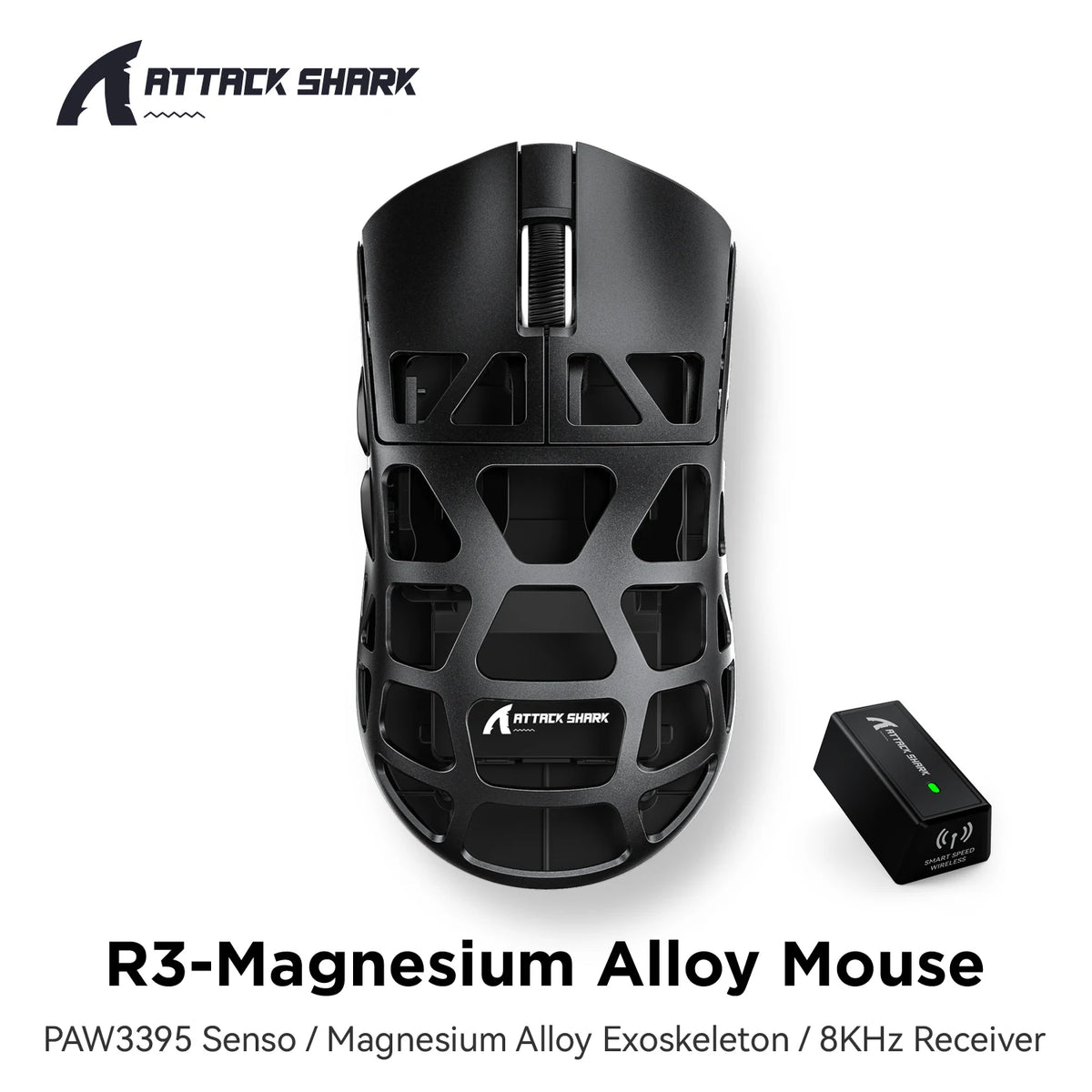 ATTACK SHARK R3 Gaming Mouse Magnesium Alloy Honeycomb,Ultra-Lightweight 8K Hz, PAW3395 Sensor, 26000 DPI, Ergonomic Shel