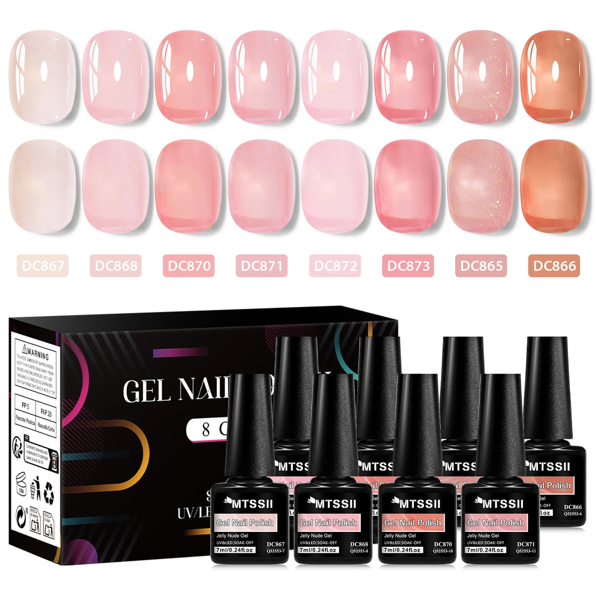 8pcs Nude Jelly Gel Nail Polish Set With Box Translucent Color Semi Permanent Soak Off UV LED Gel Varnish Nail Supplies Manicure
