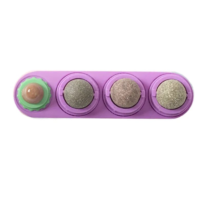 4 in 1 Rotating Catnip Silver Vine Ball Teeth Cleaning Acne Prevention Digestive Health Wall Stick on Toy Edible Safe Material