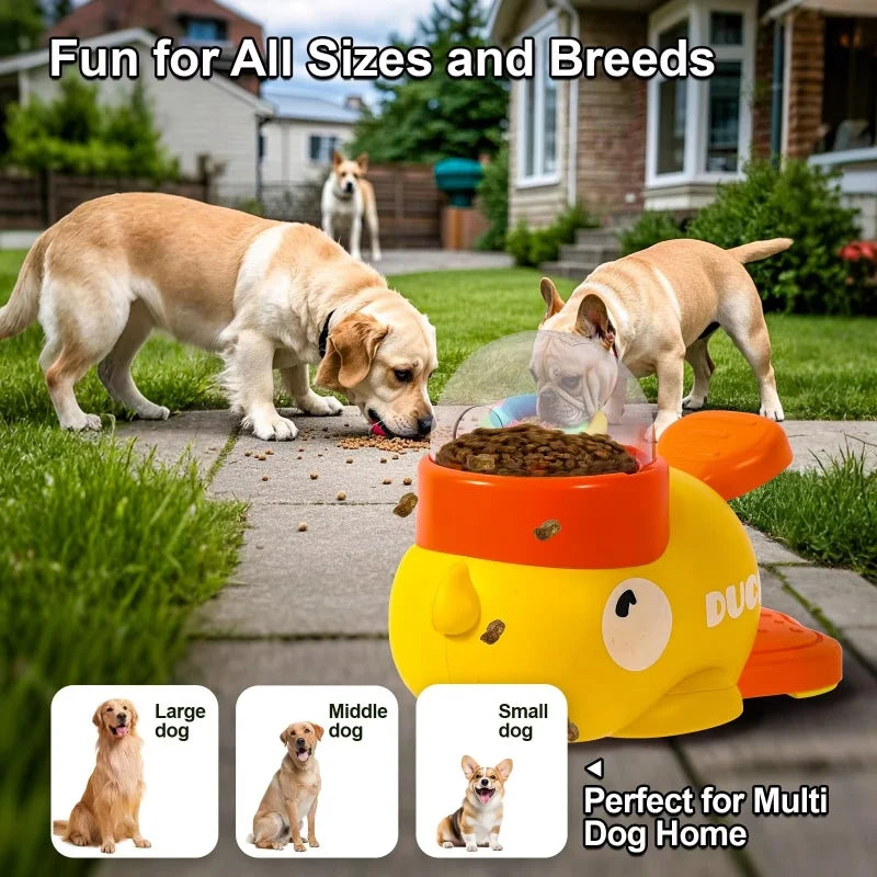 2-in-1 Interactive Dog Toy Pet Automatic Food Treat Dispenser Cartoon Duck Design Slow Food Pet Snack Feeder for Dog Training