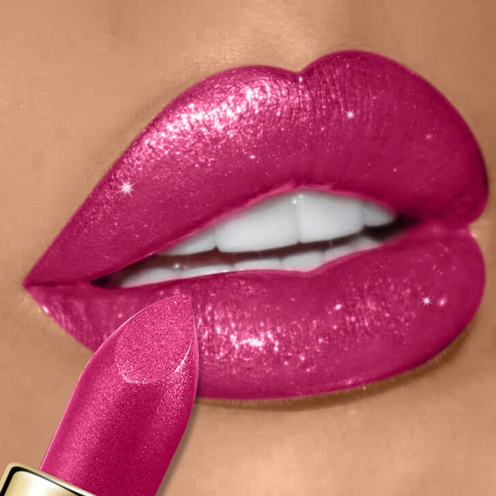 10 Colors Glitter Lipstick Waterproof Long Lasting Diamond Pearlescent Metallic Lipstick Lipgloss Women Lips Makeup Cosmetic