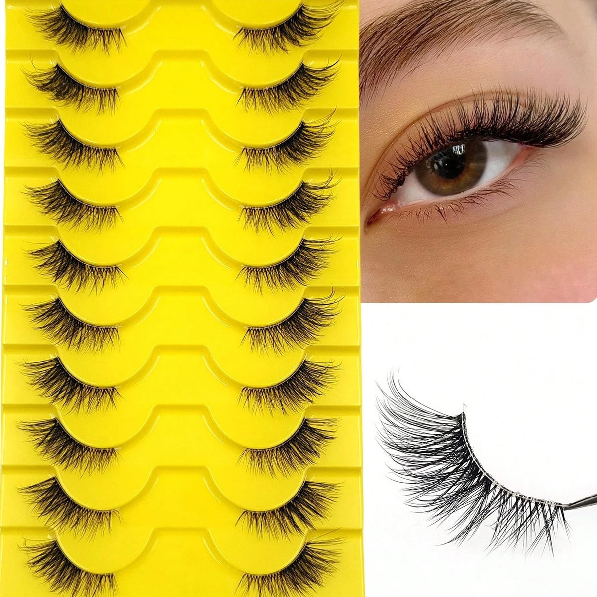 10 Pairs Elegant Faux False Eyelashes, Wispy Cat Eye Design for Natural Fluffiness - Perfect for Everyday Glam
