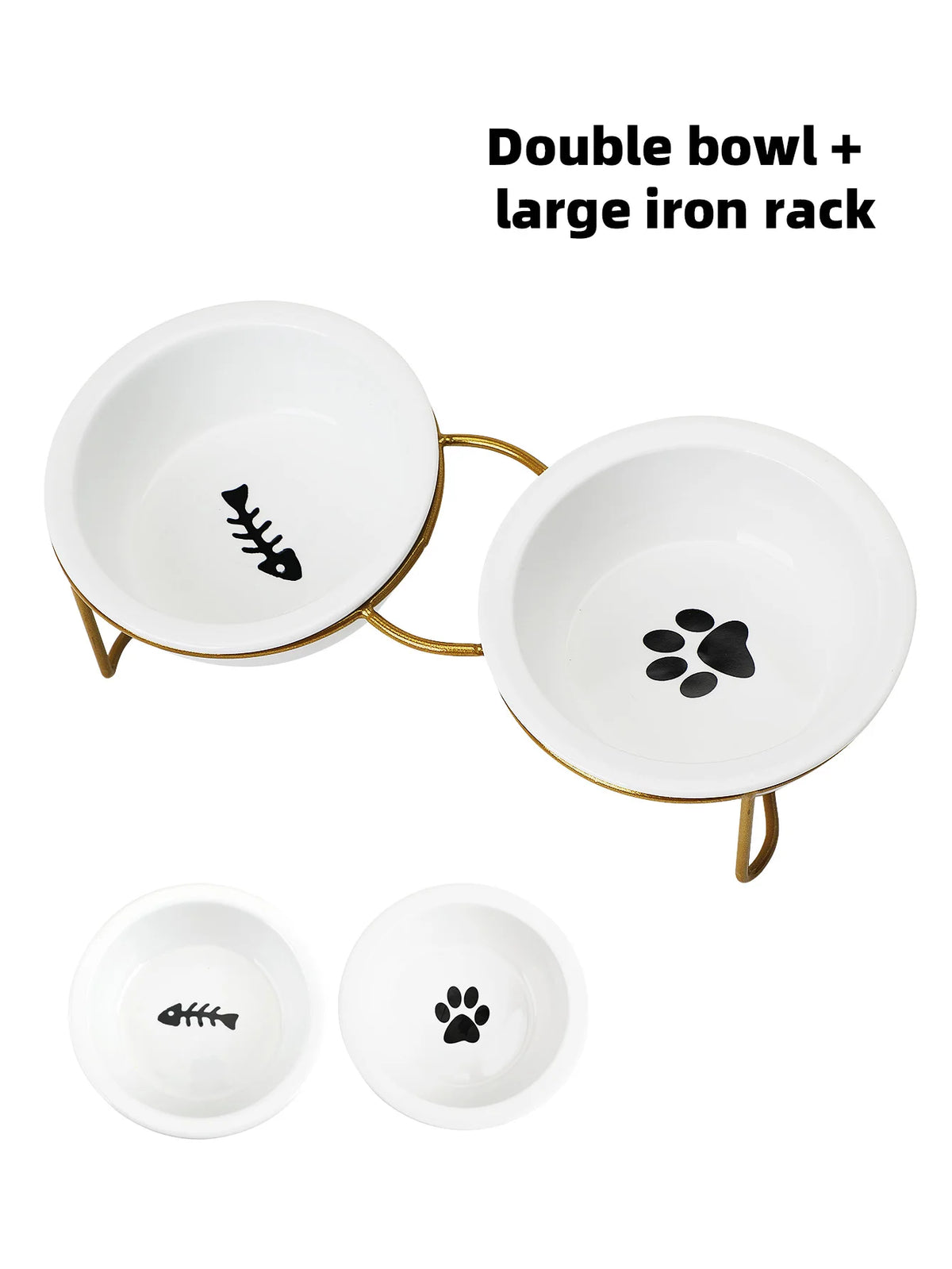 1 Set Elevated Ceramic Cat Bowls 1 Set Non-Slip Ceramic Cat Food And Water Bowls With Iron Bracket, Elevated Tilted Cat Feeder