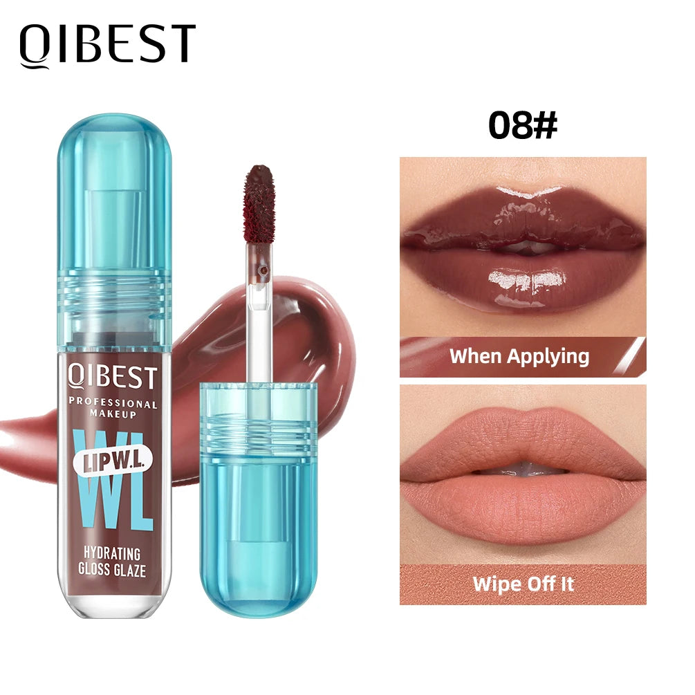 QIBEST Crystal Lip Gloss Mirror Watery Lip Glaze Long Lasting Moisturizing Lip Balm Plumping Gloss Oil Hydrating Makeup Lip Tint