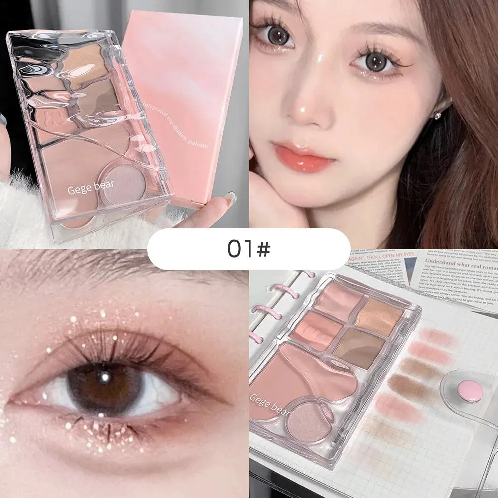 Pinky Heart Gege Bear Eyeshadow Palette Matte Pearlescent Earth Color Sequin Long-Lasting Eyeshadow And Contour Palette
