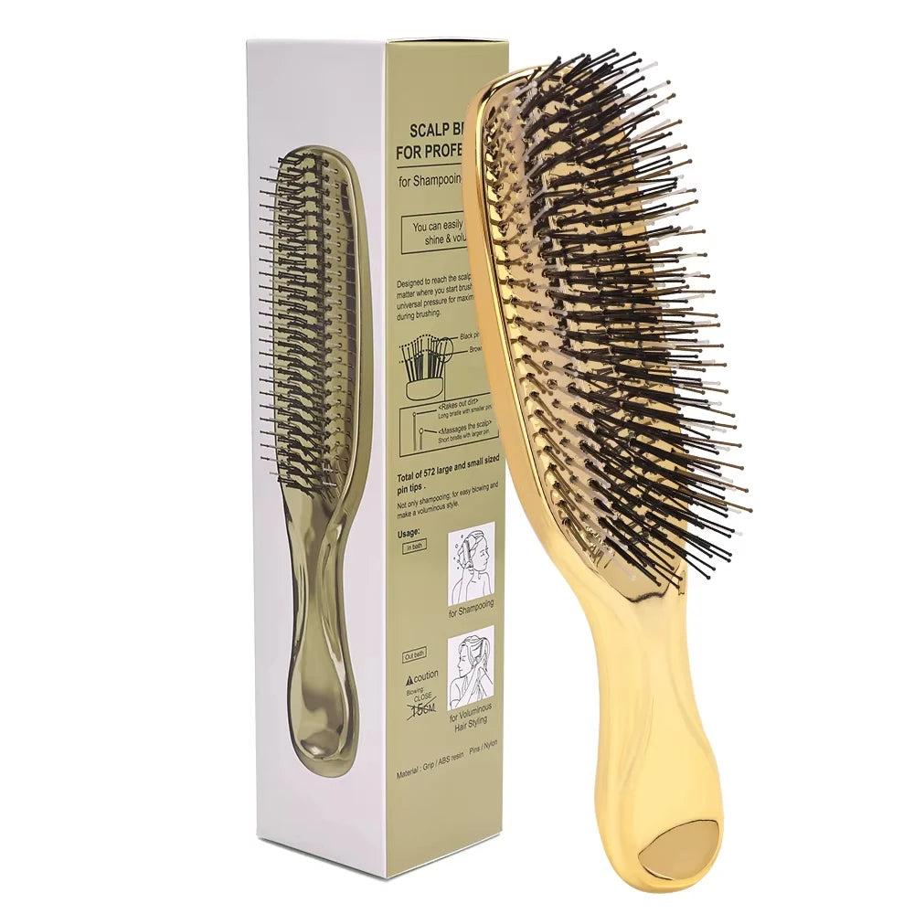 Japanese Premium Head Massager Scalp Brush Hair Massager Shampoo Brush Wet Plastic Detangling Brush Hair Cleaning Comb Rose Gold