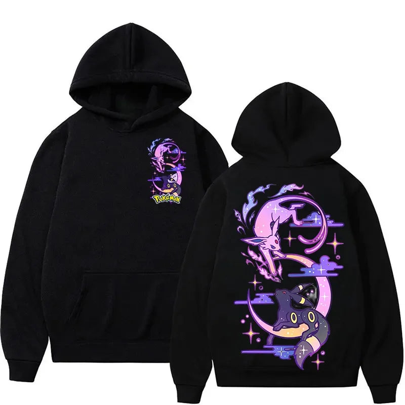 2025 Pokémon Creative Umbreon&Espeon Printed Hoodie Top Men's Women's Autumn/Winter New Harajuku Oversize Casual Trend Sweater