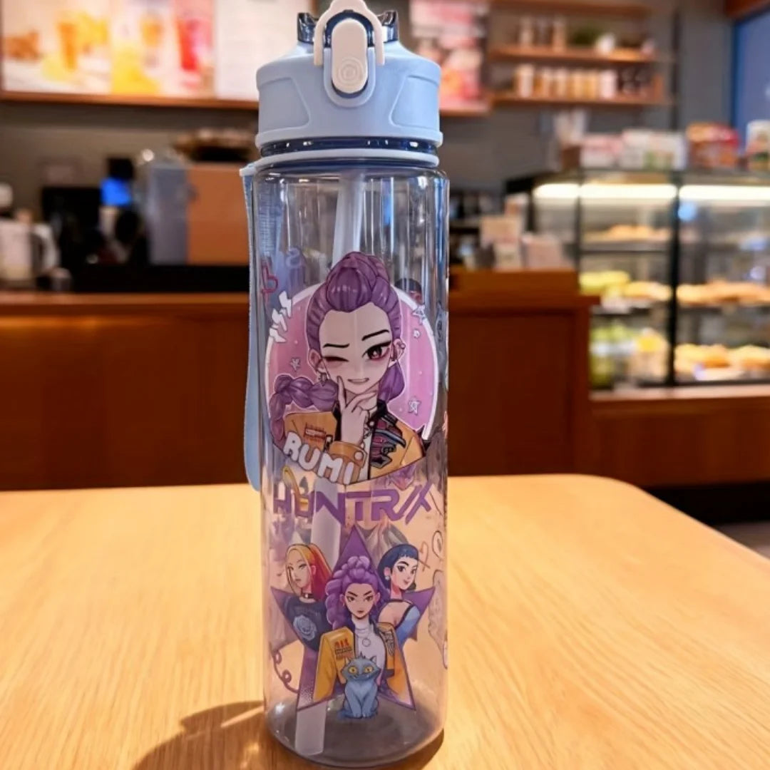 KPop Demon Hunters Gradient Water Bottles 750ml High-capacity Drinking Straw Cup Portable Girl Outdoor Bottles Office School