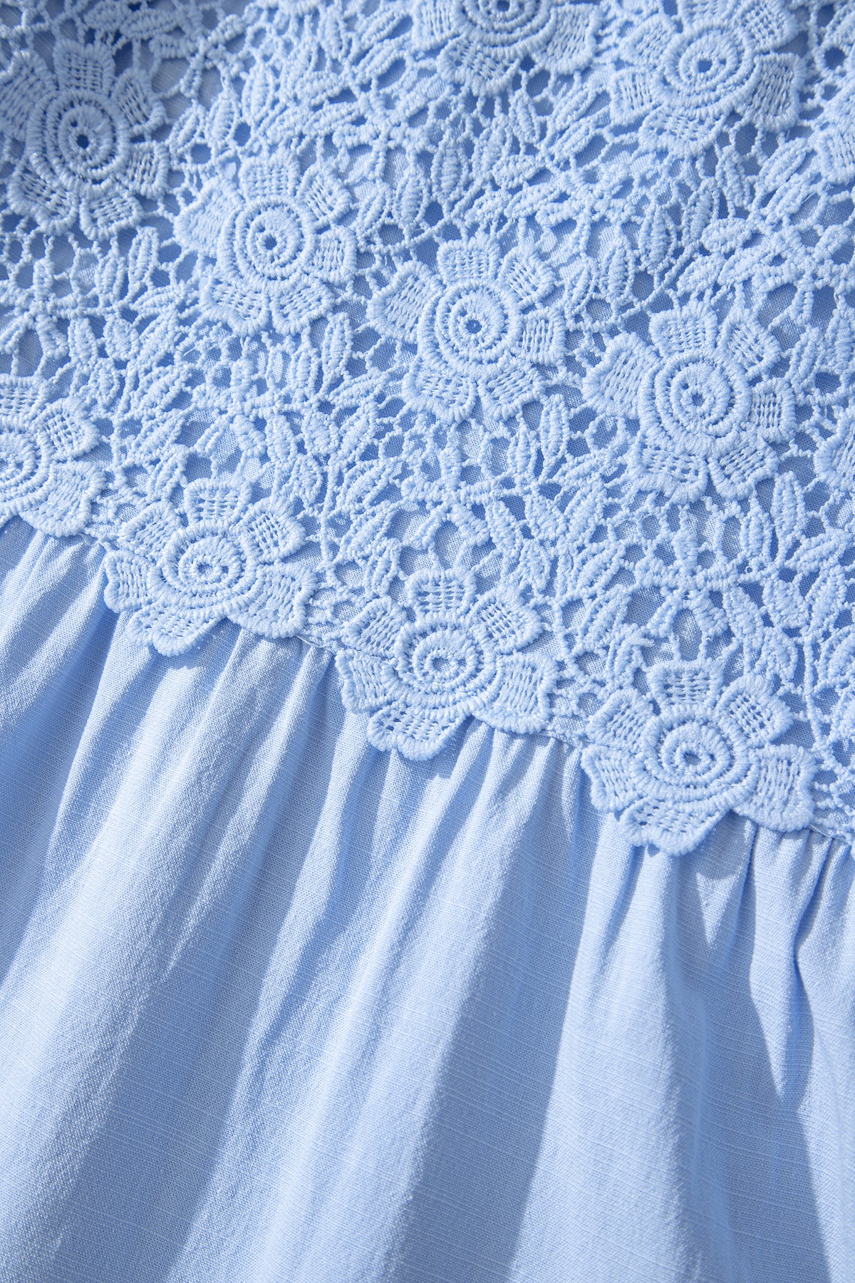 Beau Blue Flowy Short Sleeve Lace Detail Square Neck Tiered Midi Dress