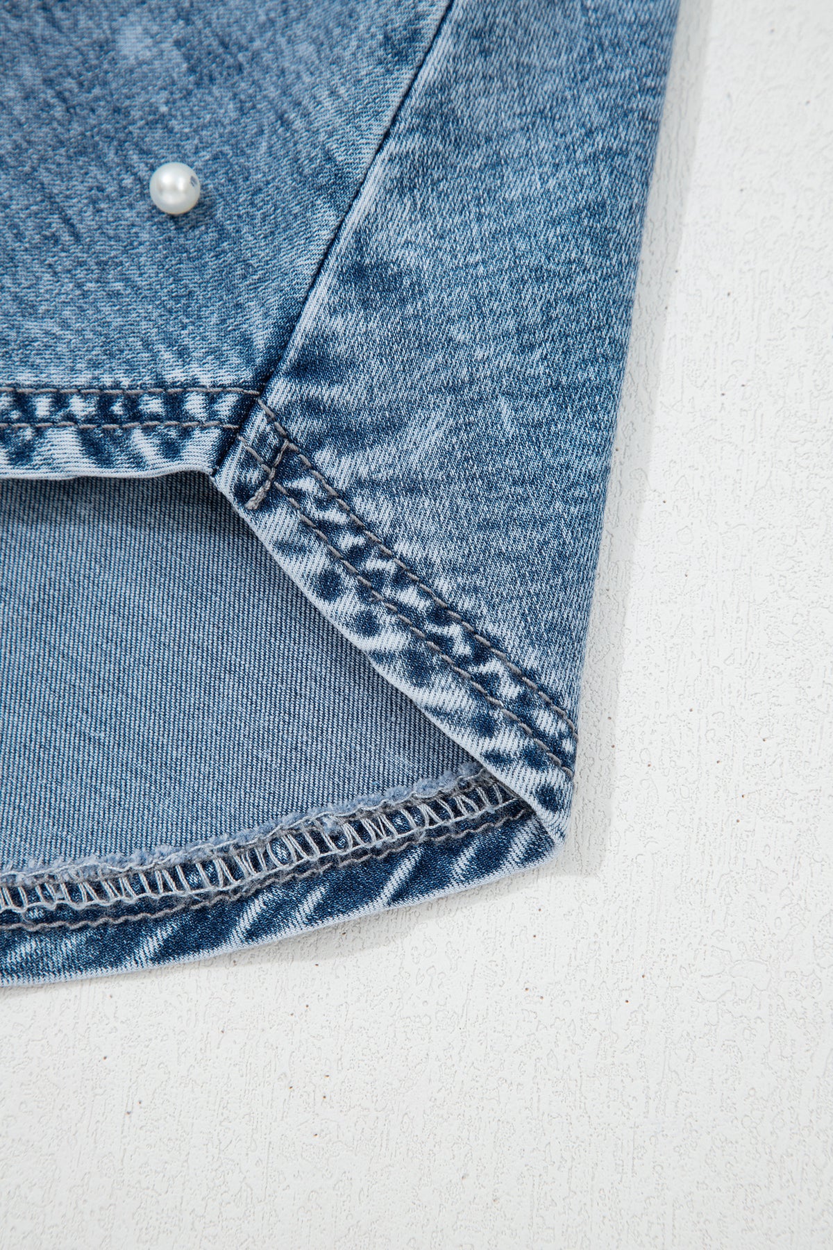 Ashleigh Blue Denim Pearl Embellished Elastic Waist Mini Skort