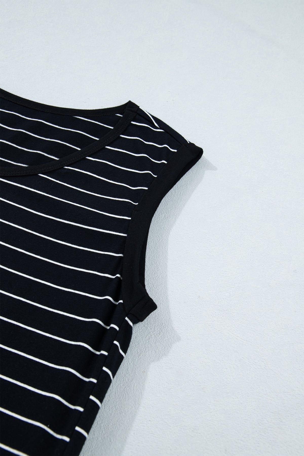 Black Stripe Drawstring Tunic Tank Mini Dress with Pockets