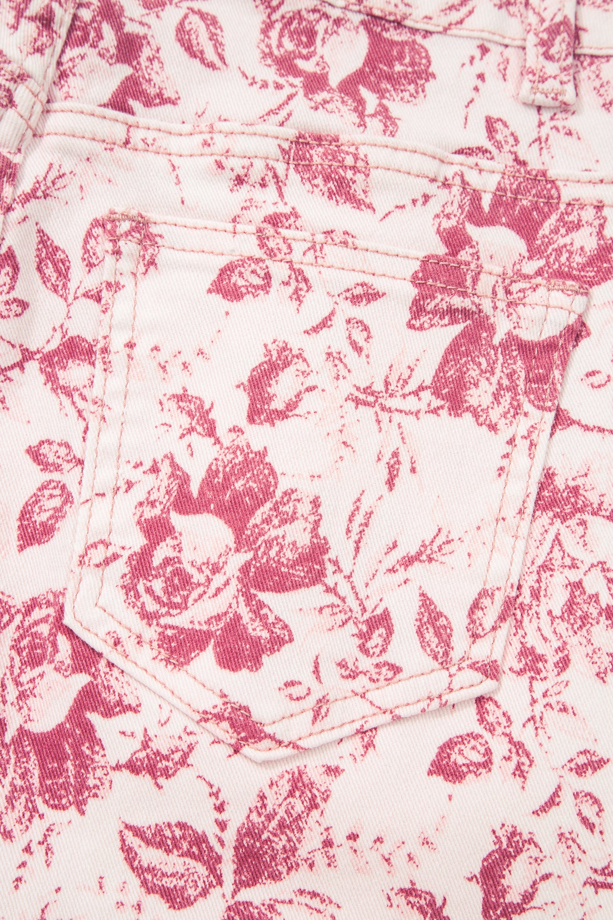 Pink Vintage Floral Print Denim Shift Pants