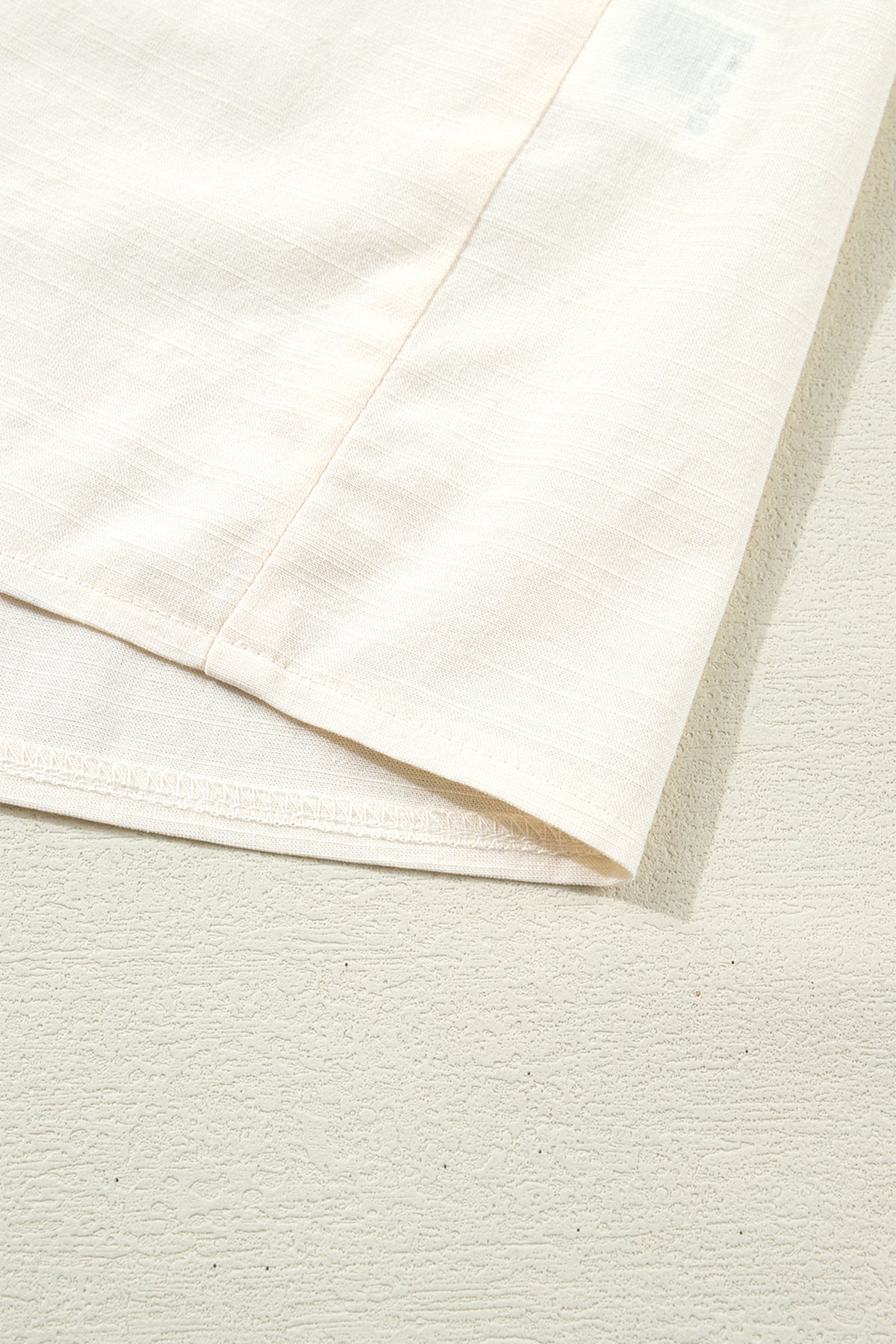 Beige Contrast Color Trim Button Down Long Puff Sleeve Shirt