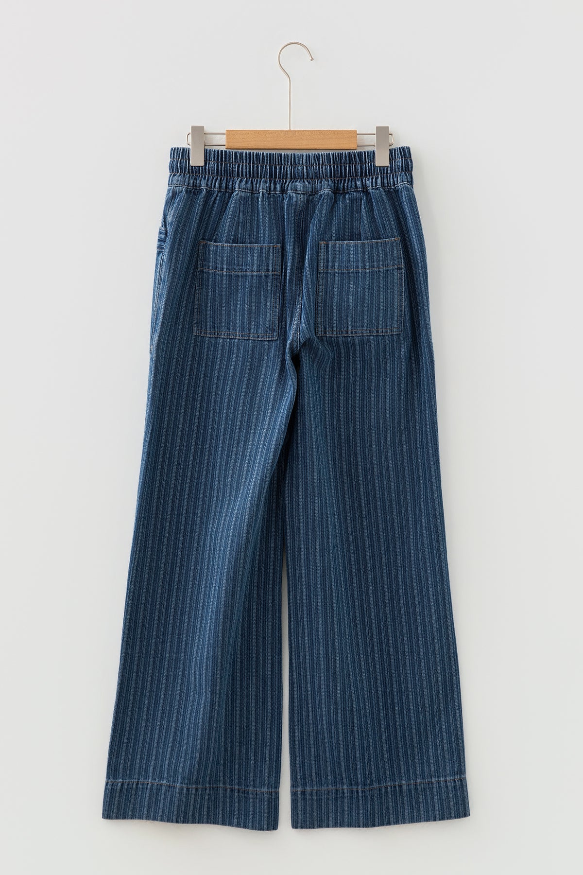 Blue Stripe Contrasted Drawstring Pocketed Loose Jeans