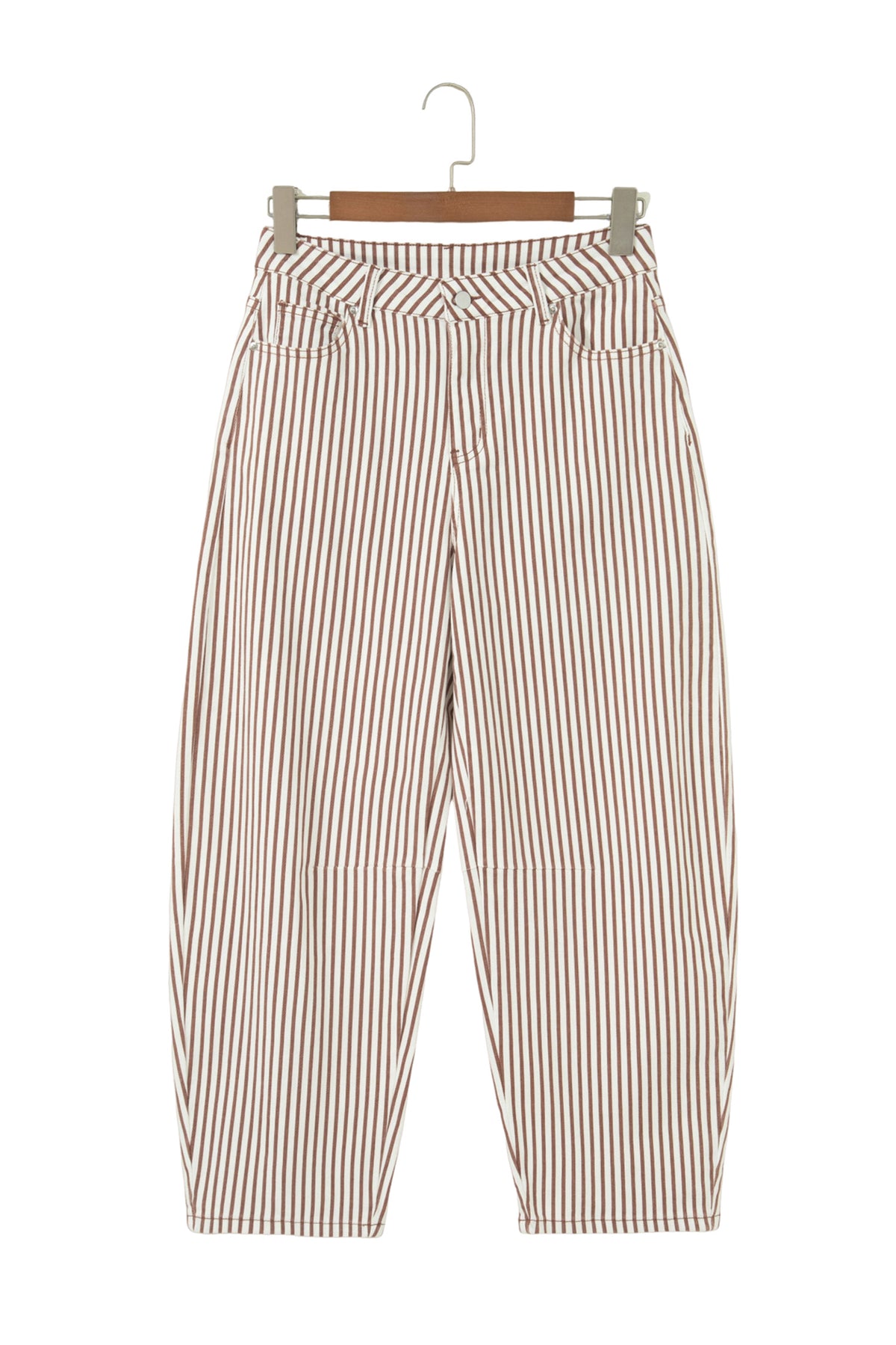 Khaki Stripe Casual Barrel Jeans