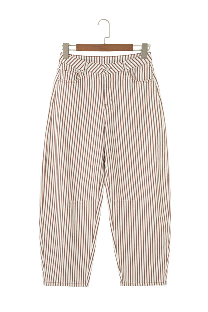 Khaki Stripe Casual Barrel Jeans