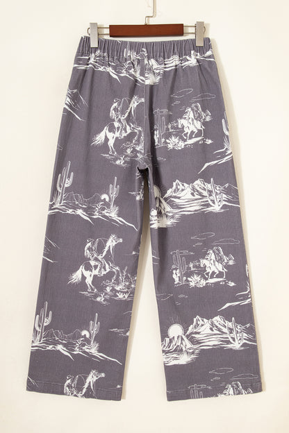 Gray Wild West Riding Vintage Printed Shift Jeans