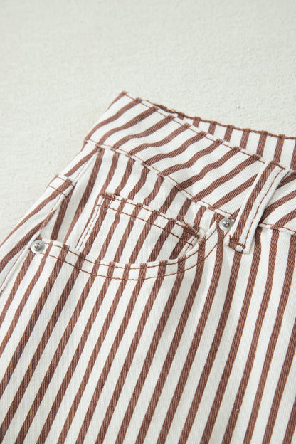 Khaki Stripe Casual Barrel Jeans
