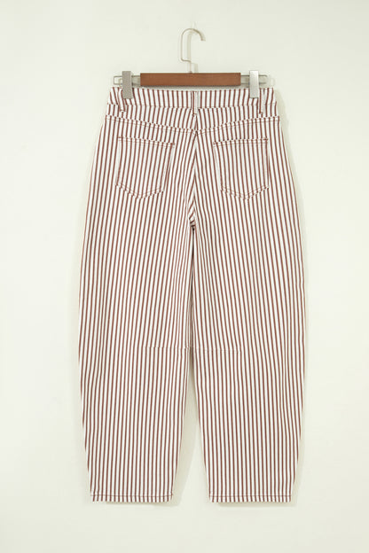 Khaki Stripe Casual Barrel Jeans