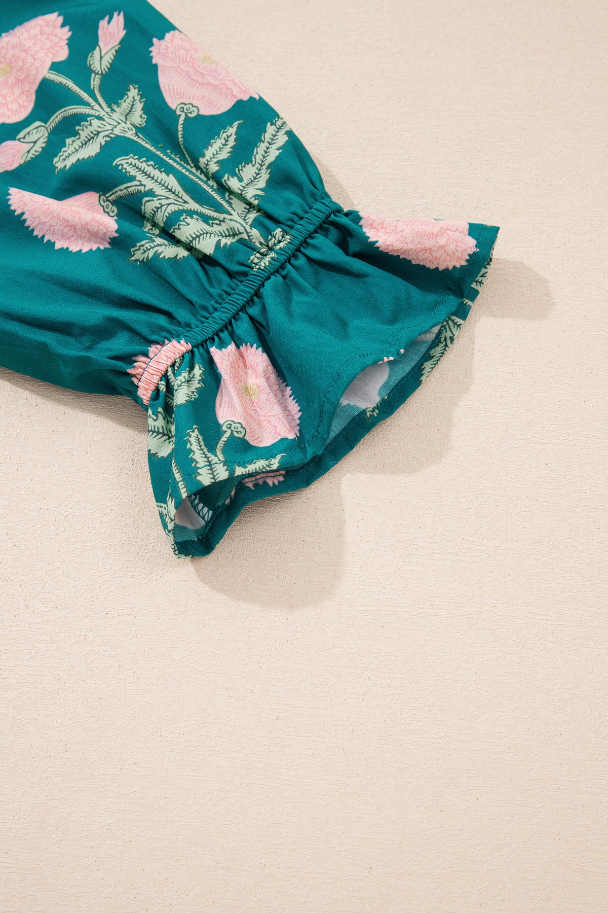 Sky Blue Casual Wild Flower Print V Neck 3/4 Sleeve Blouse