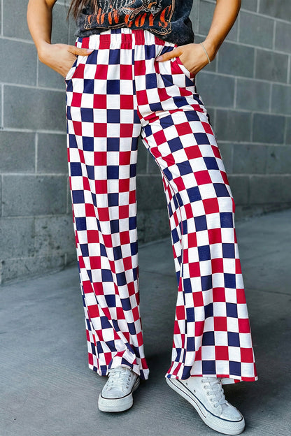 Black 2-Tone Checked Print High Waist Wide Leg Pants