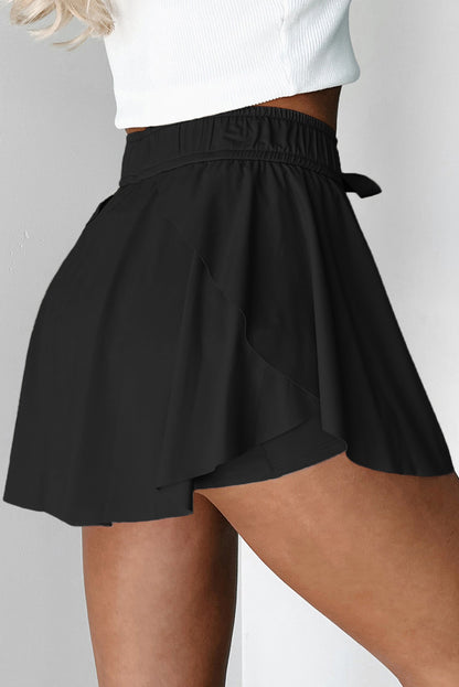 Sky Blue Drawstring Elastic Waistband Lined Tennis Skorts