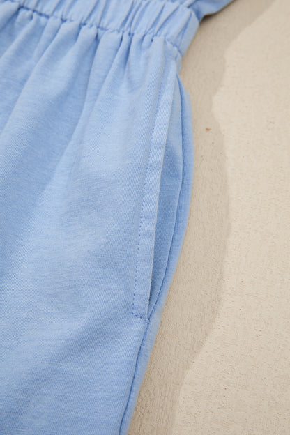 Sky Blue Mineral Wash Elastic Waist Tank Dress with Side Pockets