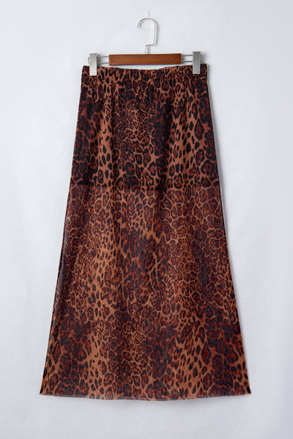 Brown Leopard Sheer Maxi Skirt