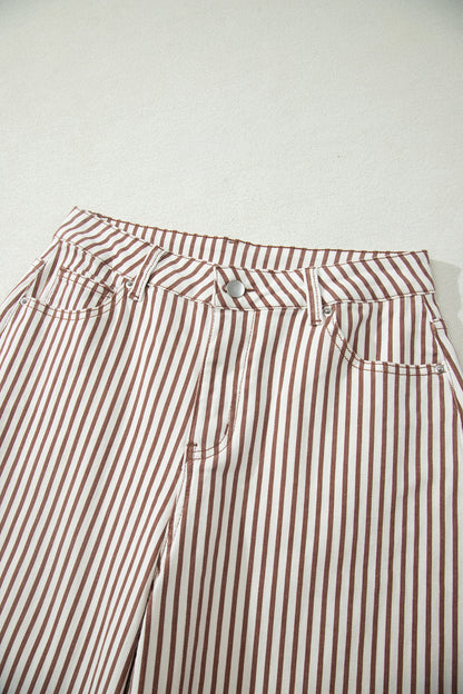 Khaki Stripe Casual Barrel Jeans