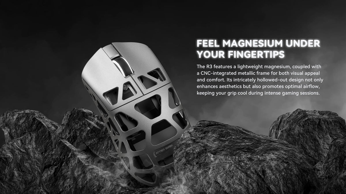 ATTACK SHARK R3 Magnesium Alloy Gaming Mouse 8K SUPERLIGHT 8000Hz 6 Adjustable DPI up to 26000 PAW3395 BT/2.4G Wireless/Wired