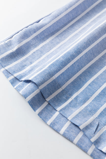 Sky Blue Stripe Buttoned Detail Loose Casual Pants