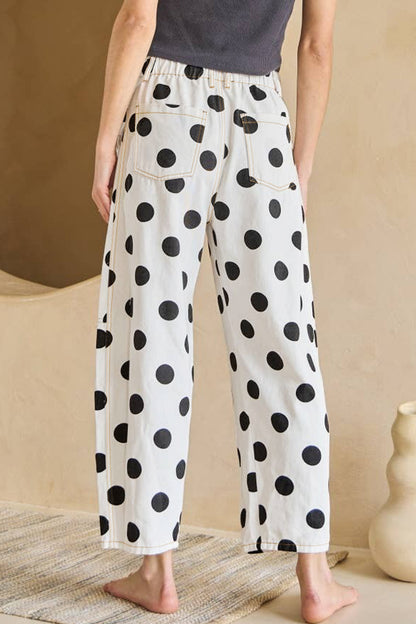 Sky Blue Polka Dot Print Bow Detail Pocketed Jeans