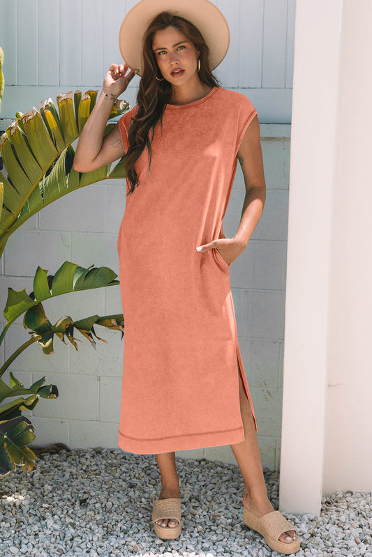 Carrot Mineral Wash Pocketed T-shirt Long Dress
