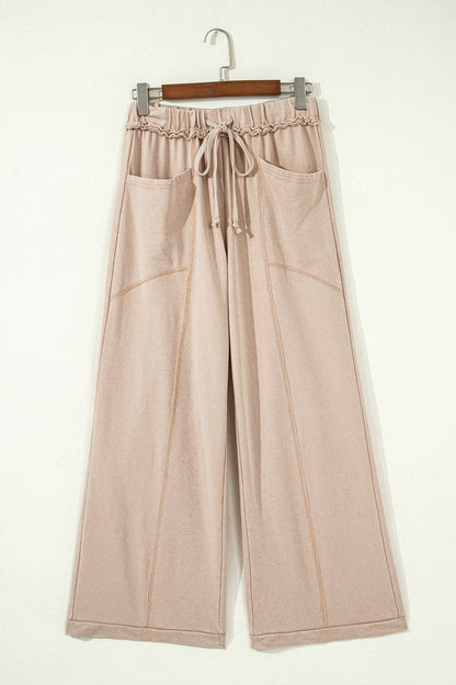 Smoke Gray Mineral Wash Drawstring Retro High Waist Wide Leg Western Pants