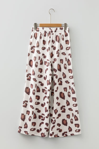 Pink Drawstring Leopard Print Patch Pocket Loose Pants