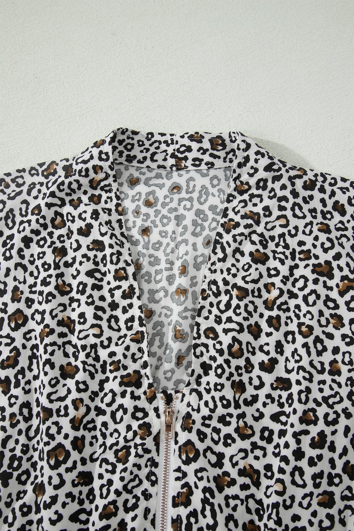 Beige Leopard Zip Front V Neck Cinched Waist Sleeveless Maxi Dress