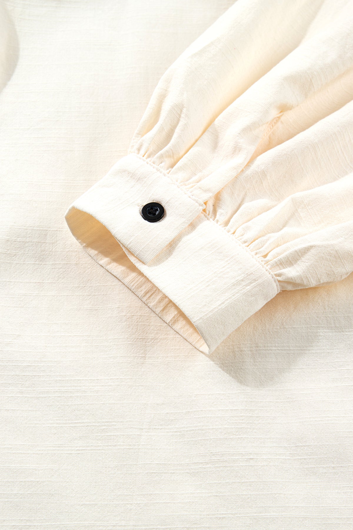Beige Contrast Color Trim Button Down Long Puff Sleeve Shirt