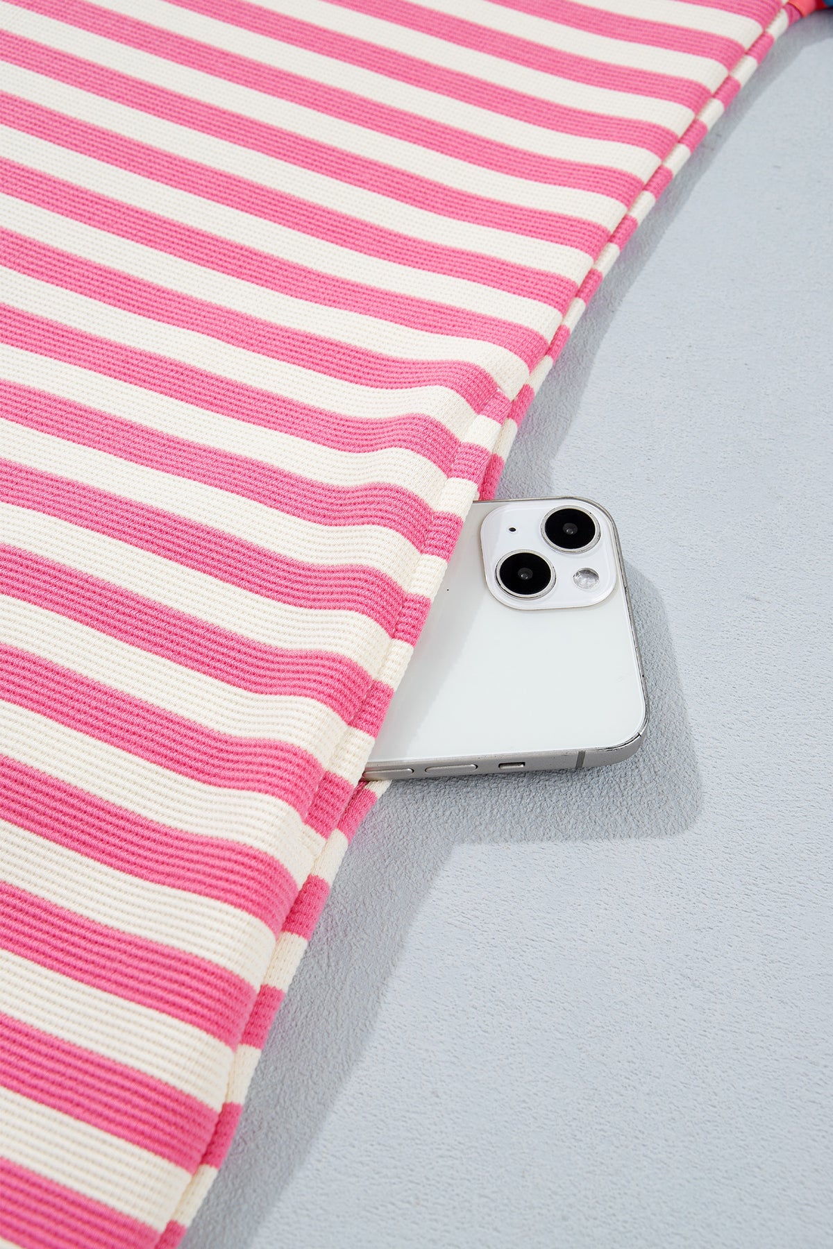 Pink Stripe Contrast Patchwork Short Sleeve T Shirt Shift Dress