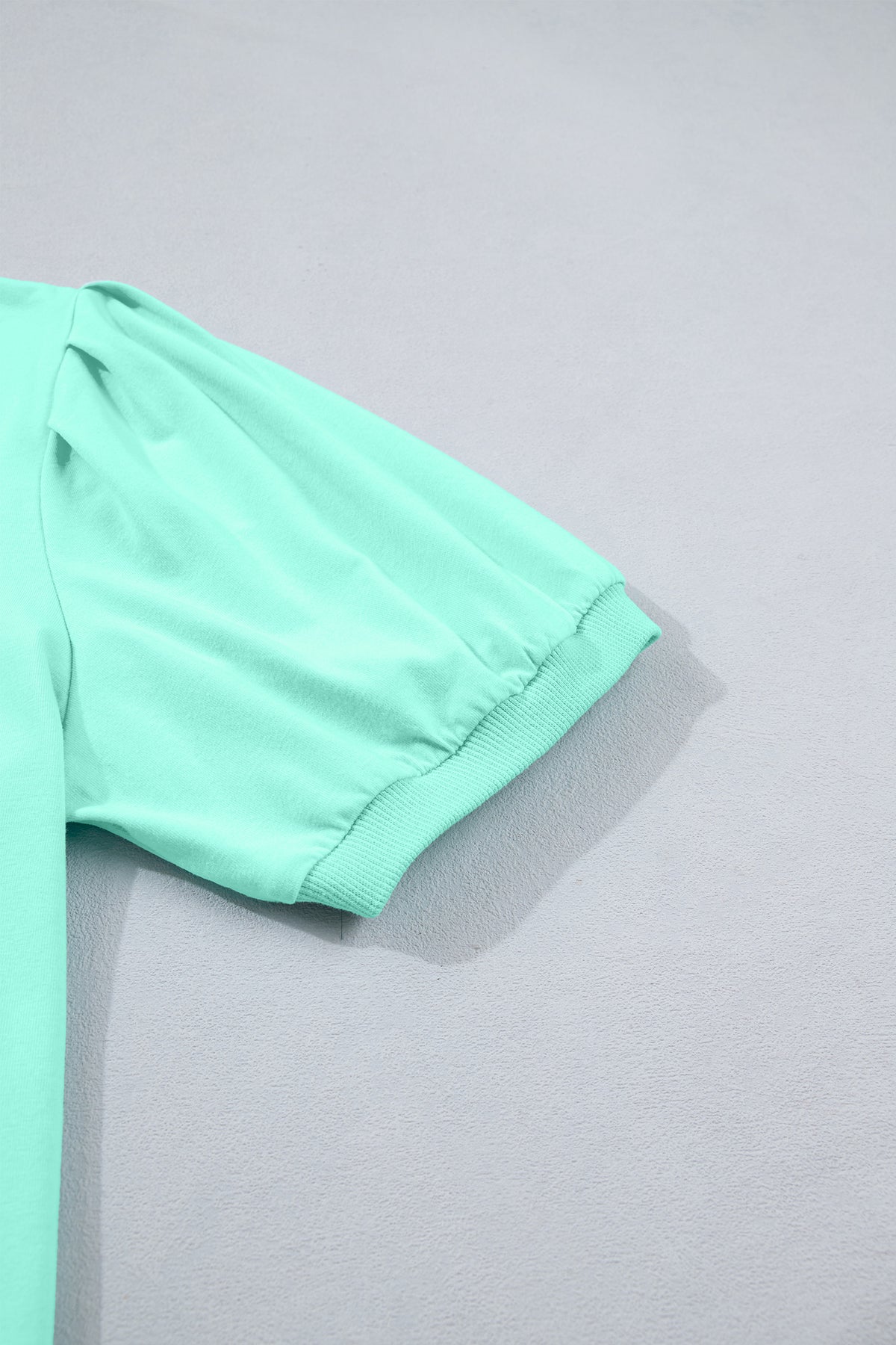 Bonbon Solid Color V Neck Short Puff Sleeve Blouse