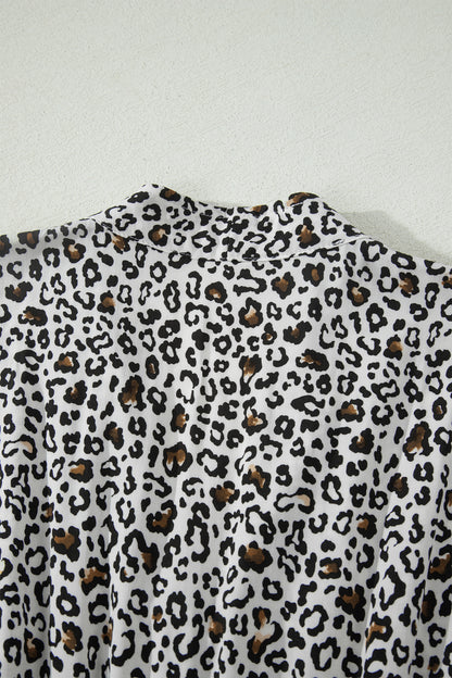 Beige Leopard Zip Front V Neck Cinched Waist Sleeveless Maxi Dress
