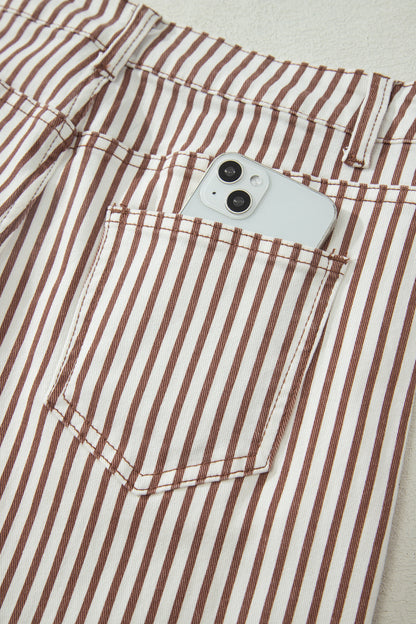 Khaki Stripe Casual Barrel Jeans