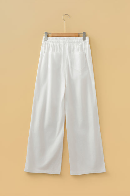 Jet Stream Drawstring Elastic Waist Button Pleated Detail Wide Leg Pants