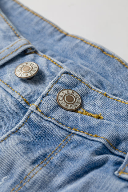Sail Blue Asymmetric Raw Hem Distressed Whiskery Denim Shorts