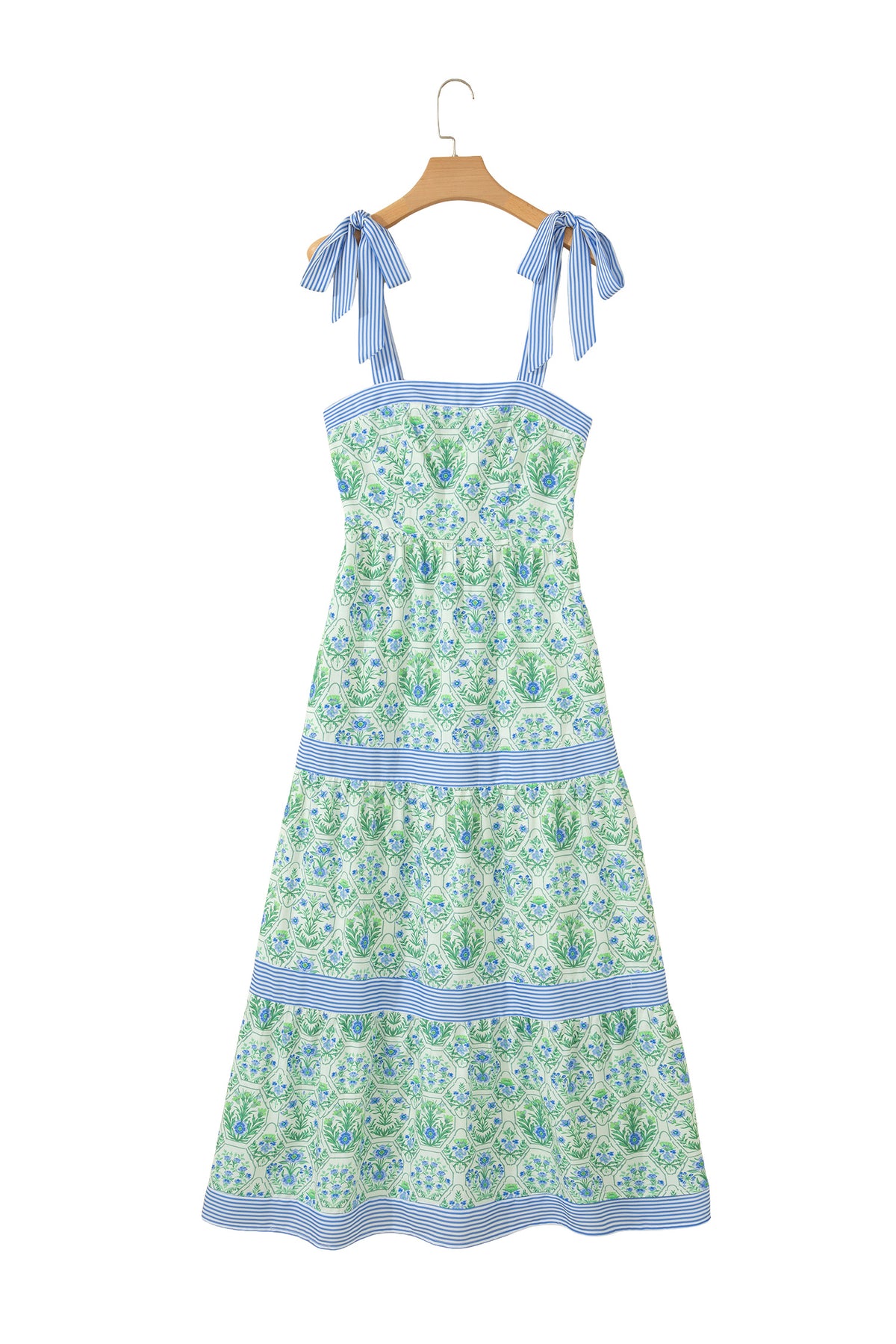 Pink Geometric Floral Print Striped Patchwork Detail Sleeveless Dress